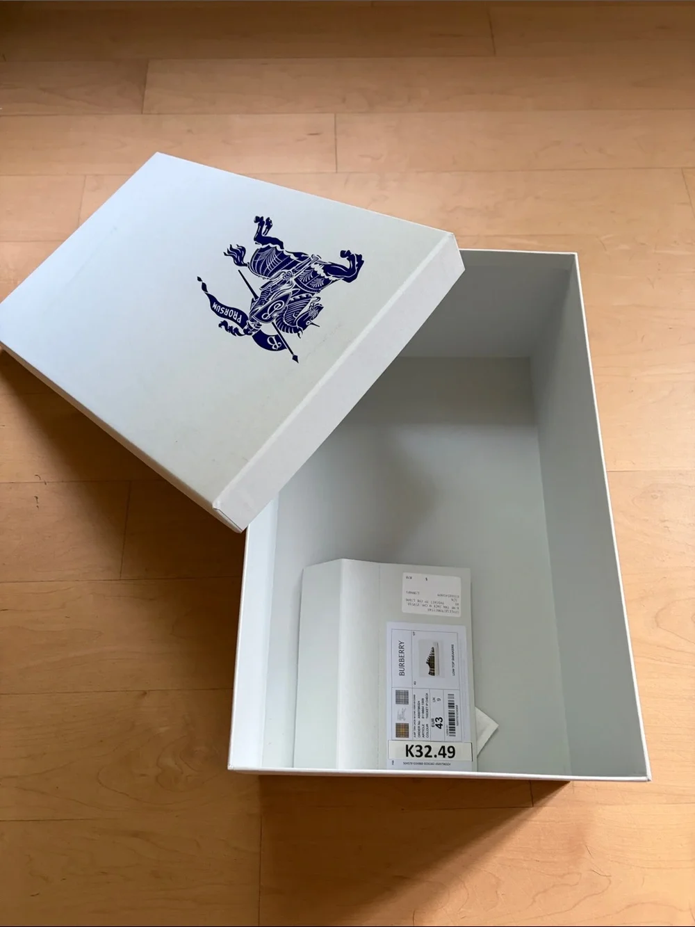 Burberry empty shoe/storage Box with Blue Cavalier Motif